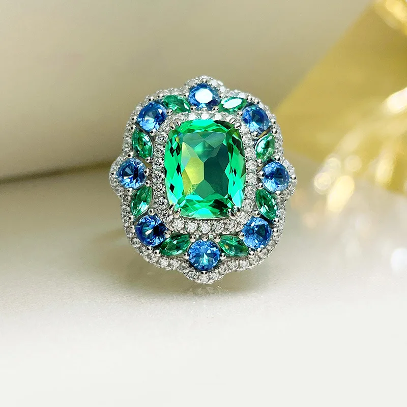 Damen Retro-Stil Zirkonia-Ring-Set mit Smaragd-Ohrringen und Anhänger-Halskette Modisches Accessoire Schmuck – Detail 7