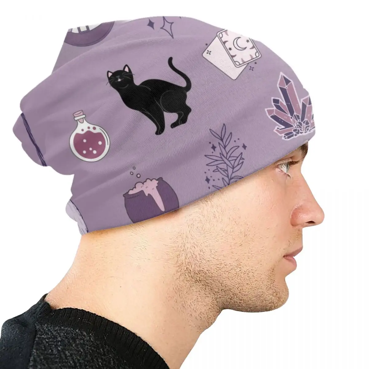 Purple Witch Pack Skullies Beanies Caps Unisex Winter Warm Knitted Hat Hip Hop Adult Halloween Spooky Cat Bonnet Hats Ski Cap