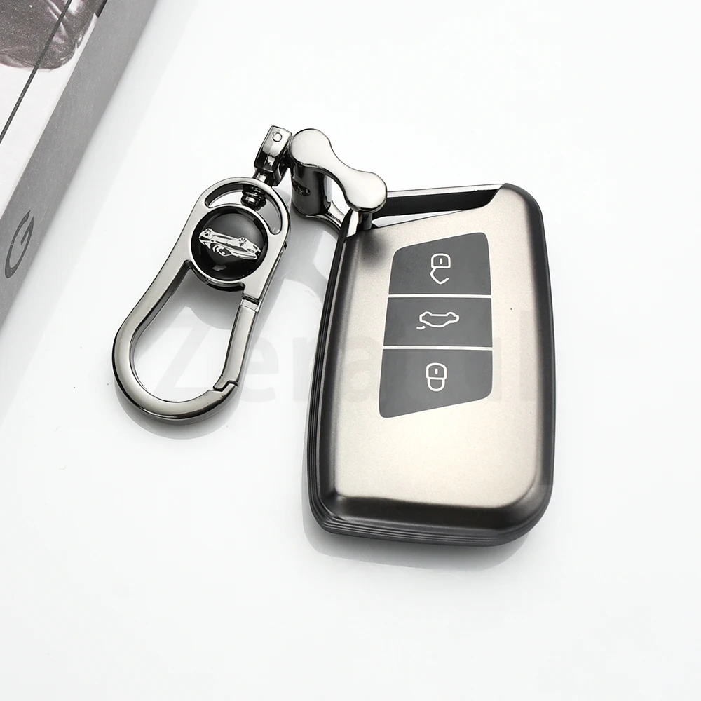 

Чехол для автомобильного ключа из TPU цвета Gun Grey с брелоком, защитный корпус для ключей Volkswagen VW Magotan Passat B8, аксессуары для Skoda Superb A7
