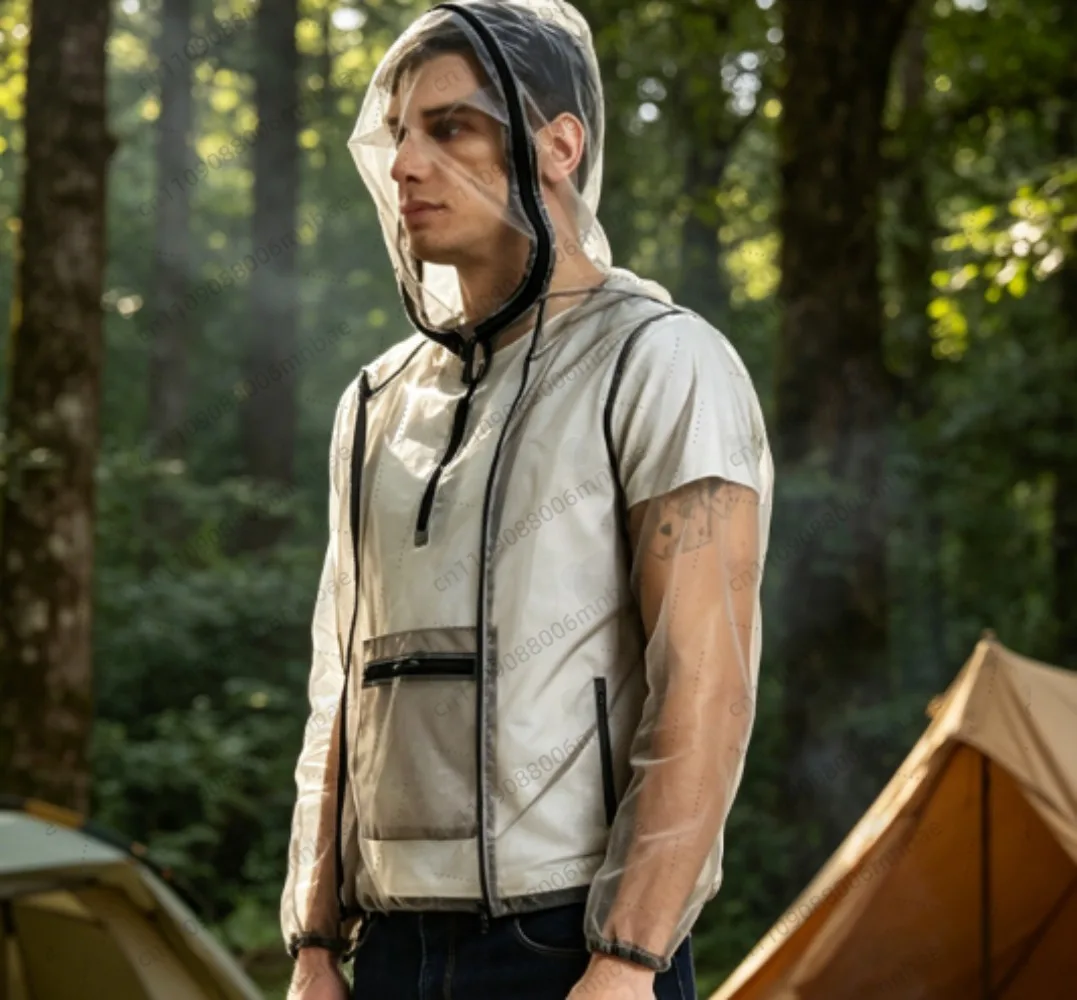 Outdoor Ultralight Mesh Hooded Jacket Anti-mosquito See Through Protective Mesh Shirt Insect Shield Camping Beekeeping Fishing