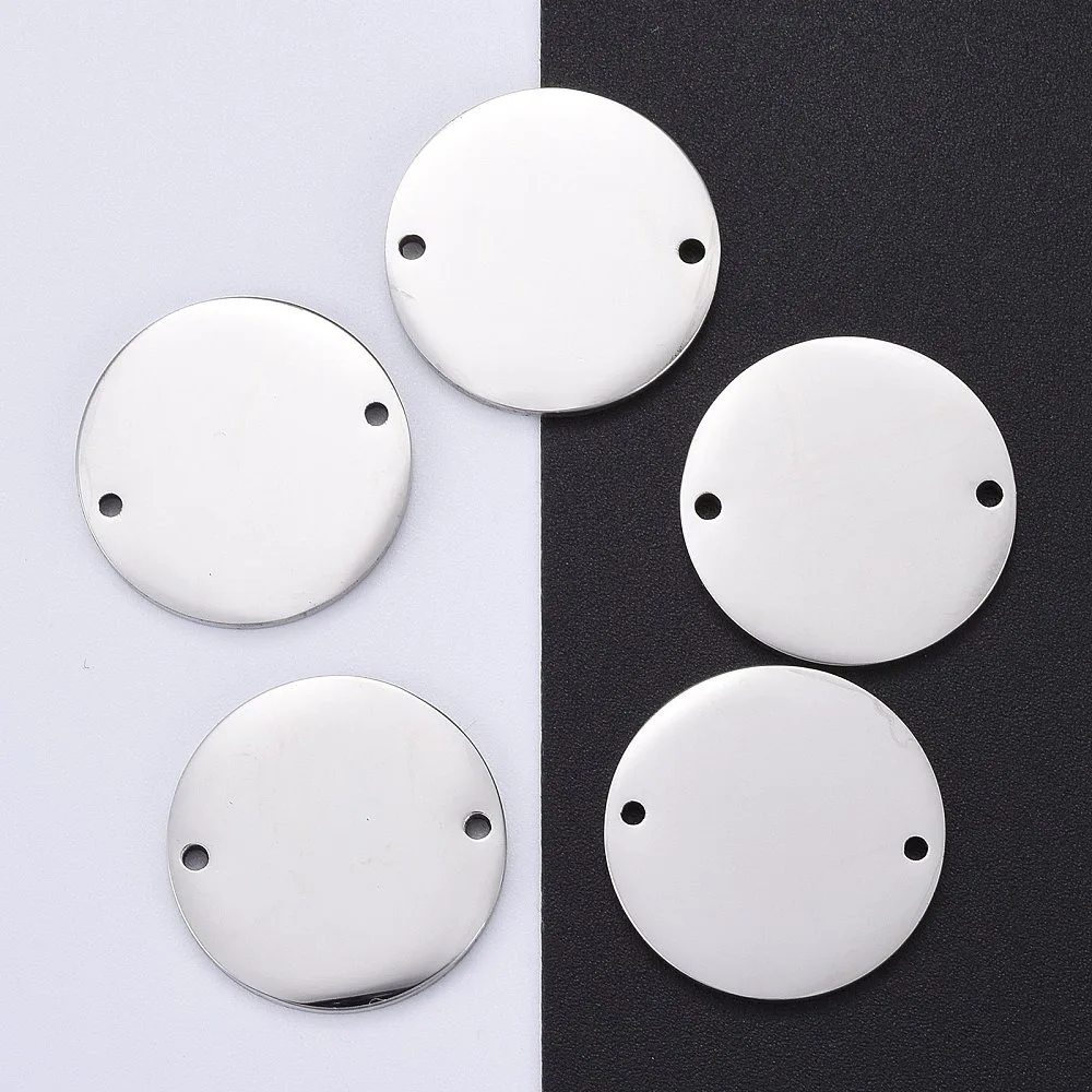 5pcs Tarnish Resistant 304 Stainless Steel Links Connectors Manual Polishing Stamping Blank Tags Flat Round Stainless Steel