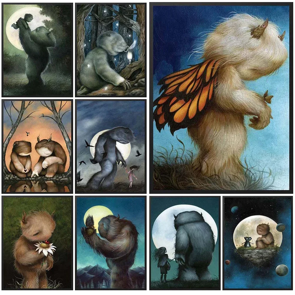 

Vintage Spirit Witchcraft Moon Goblin Poster Wall Art Canvas Painting Posters Prints Wall Pictures For Living Room Home Decor