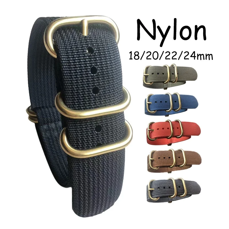 Nylon Watch Strap 18mm 20mm 22mm 24mm Woven Canvas Watch Band for Women Men Replacement Wristband 5-ring Buckle Bracelet