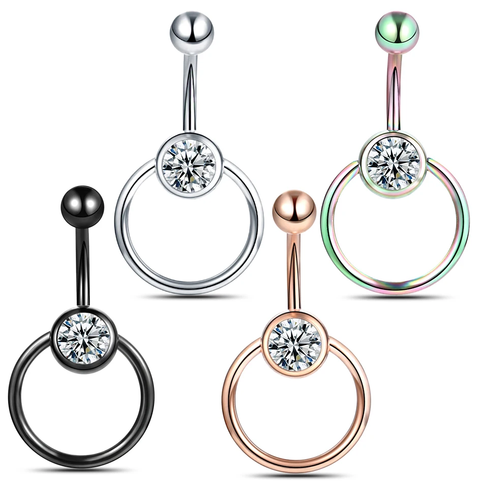 Anneau de piercing au nombril en acier inoxydable pour femme, double rond, anneaux de nombril en cristal, bijoux de corps, 14G, lot de 10 pièces