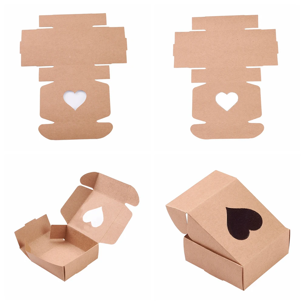 30pcs 3x3 InchPaper Candy Boxes with Heart Window Bakery Box Gift Box Square for Singlepack Dessert Small Giftbox Packing