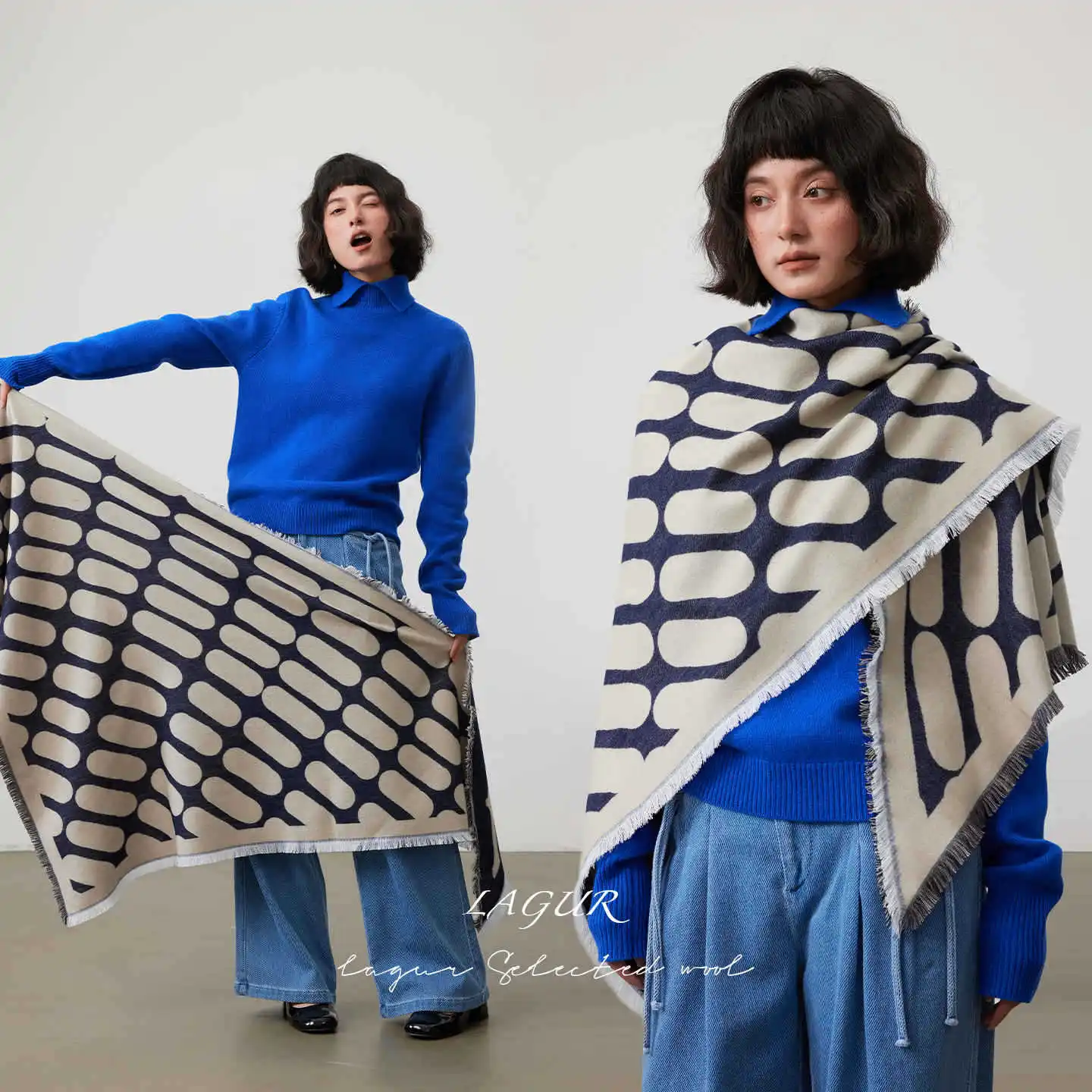 Lagur Finland & High Order Triangle Shawl Multifunctional Scarf Double-Sided Dual-Use Large Size Wool Blend New Women's