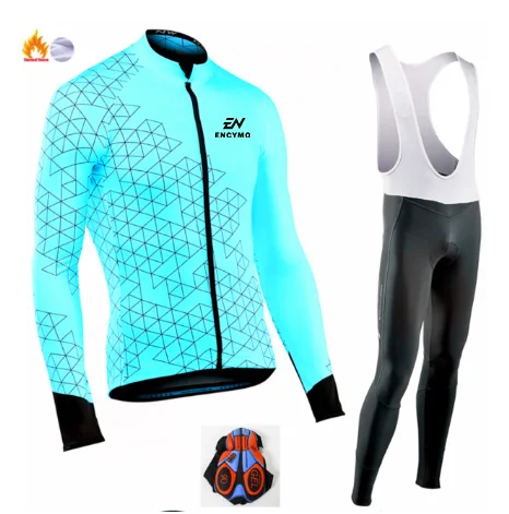 Team Cycle Clothing Sets Men Long Sleeve MTB Bike  Maillot Ropa Hombre Bicycle Wear GEL Bib Pants ENCYMO