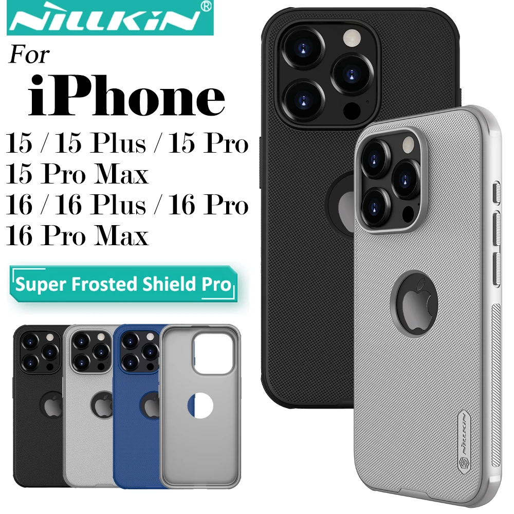 Nillkin For iPhone 16 Pro Max / 15 Pro Max / 16 15 Series Frosted Shield Pro Case Protection LOGO Cutout Back Cover