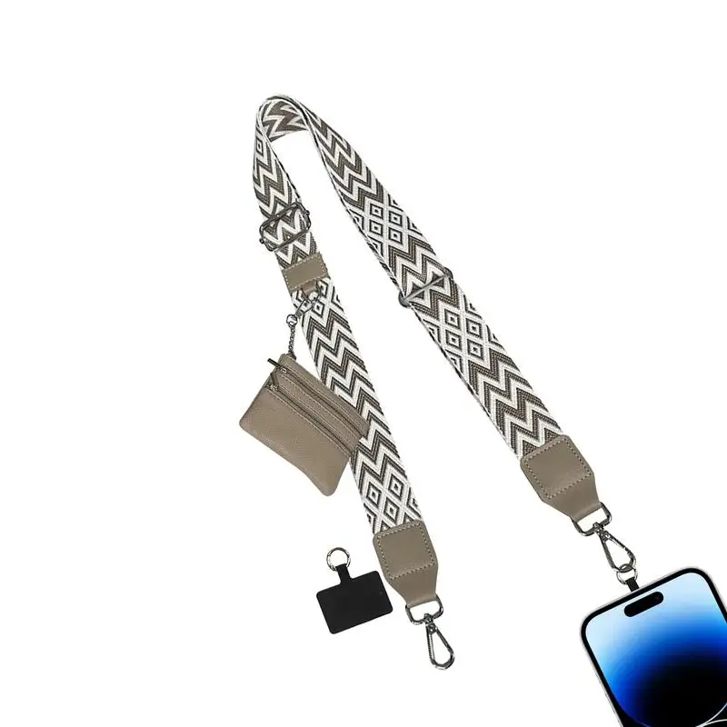 Phone Strap With Zippered Pouch Universal Adjustable Crossbody Cell Phone Lanyard Hanging Ornaments Anti-Lost Lanyards For Women