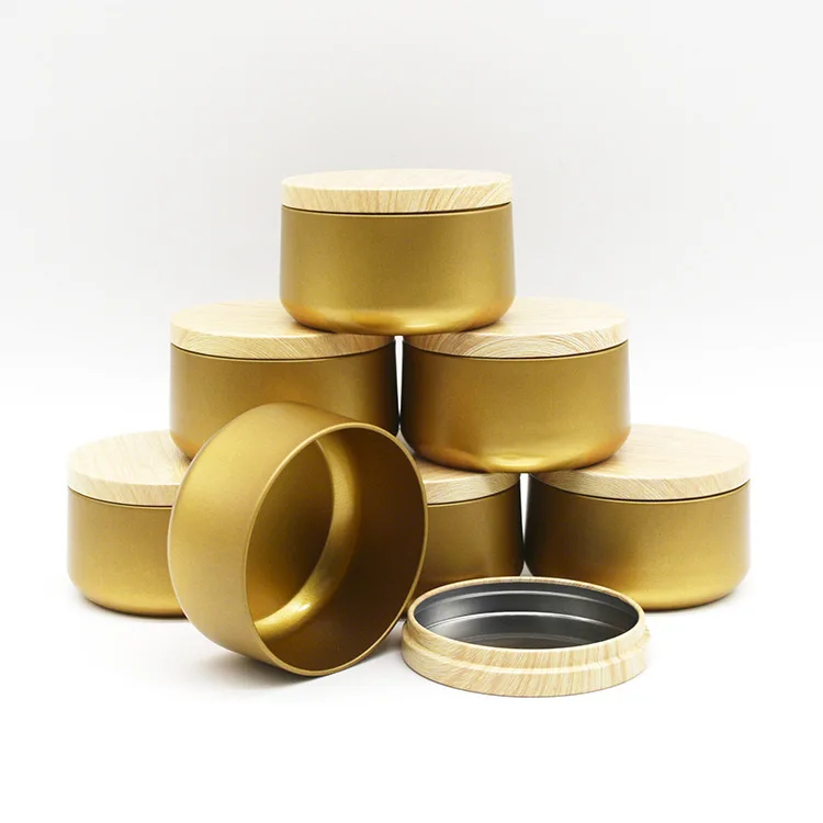 5PCS 6Oz Aluminum Scented Candle Tins with Wood Lids Empty Candle Jars Metal Tin Containers for Making Candles Storing Snacks