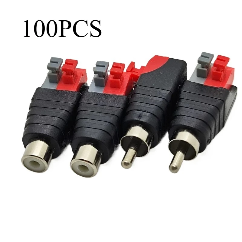 

100Pcs RCA Adapter Speaker Connector Universal Wire A/V Cable To RCA Male Plug RCA Female Jack Press Terminal for Audio Cable