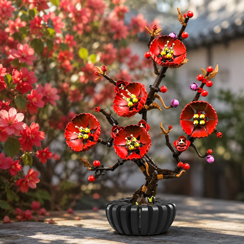 新しい梅の花盆栽モデルブロック、599個の詳細な花束セット、 - Bonsai Garden Lego のレビューと価格