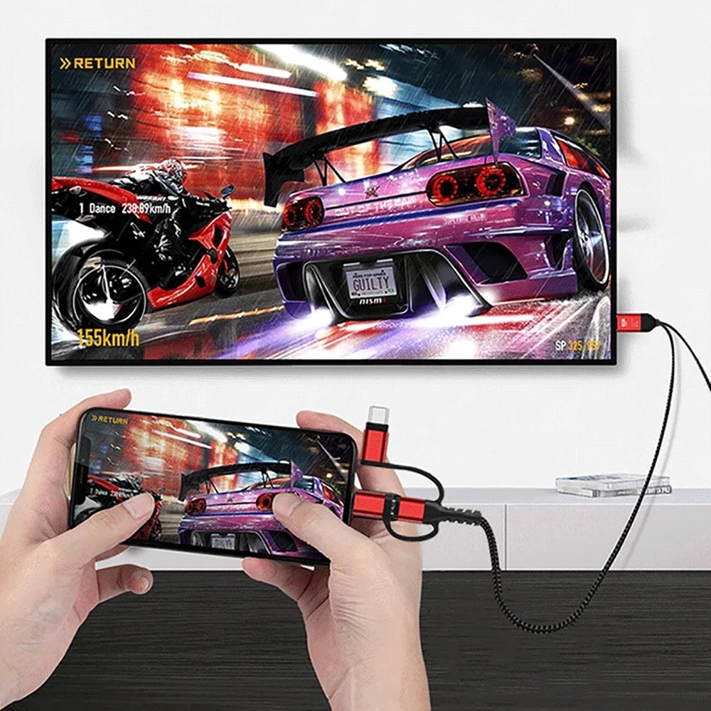 3 في 1 USB C إلى كابل متوافق مع HDMI 2K 60 هرتز المصغّر USB Type-C إلى HDM IAdapter محول USB 5 فولت مصدر الطاقة آيفون سامسونج