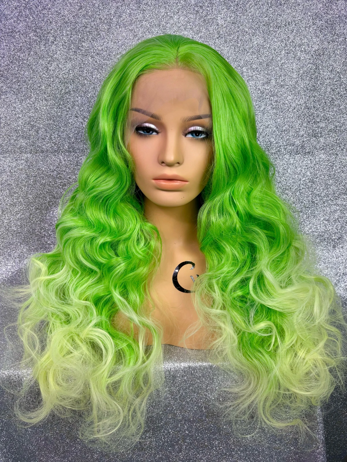 Charisma Long Deep Wave Green Gradual Change Wig Synthetic Lace Front Wig High Temperature Fiber Hair For Women Halloween Daily