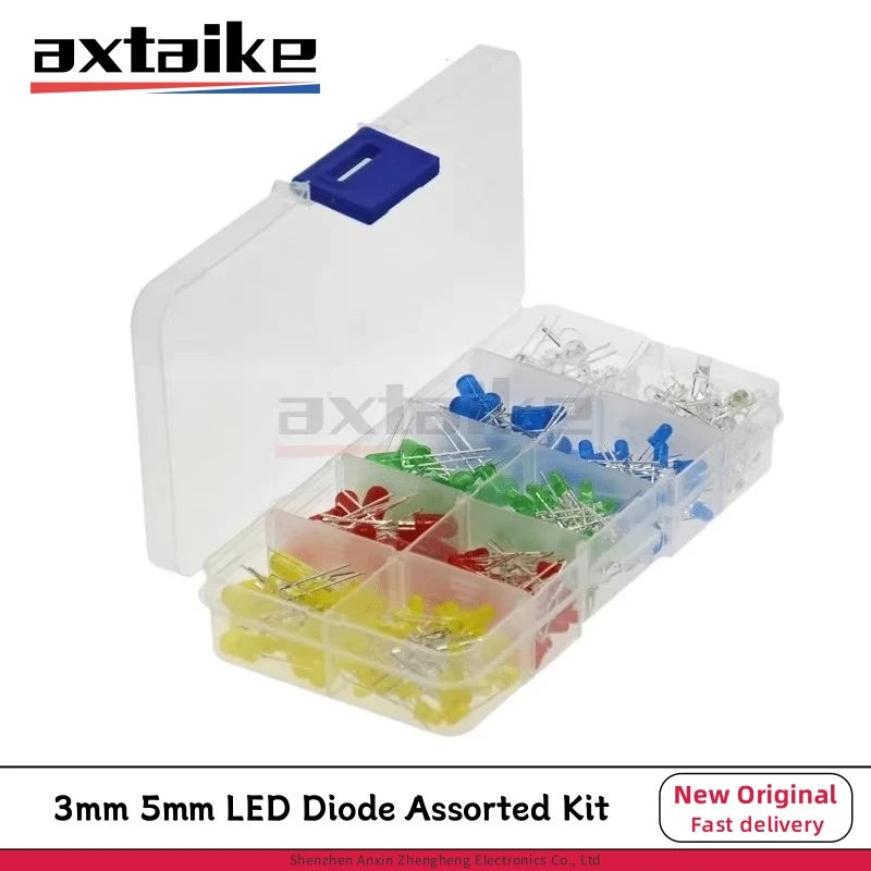 300PCS/Box 3mm 5mm LED Diode Assorted Kit White Green Red Blue Yellow F3 F5 LED Bulbs Light Emitting Diodes DIY Electronic Kit