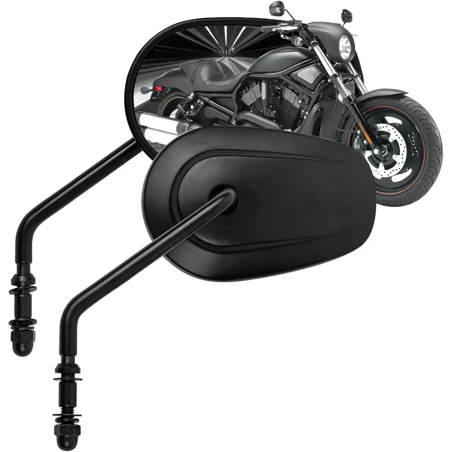 

Черные конические зеркала на руль мотоцикла с длинным стержнем 8 мм для улучшенной видимости заднего вида идеально подходят для Harley Road King VROD