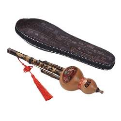 Chinese Handmade Black Bamboo Hulusi Gourd Cucurbit Flute Ethnic Musical Instrument Key of C with Case for Beginner Music Lovers