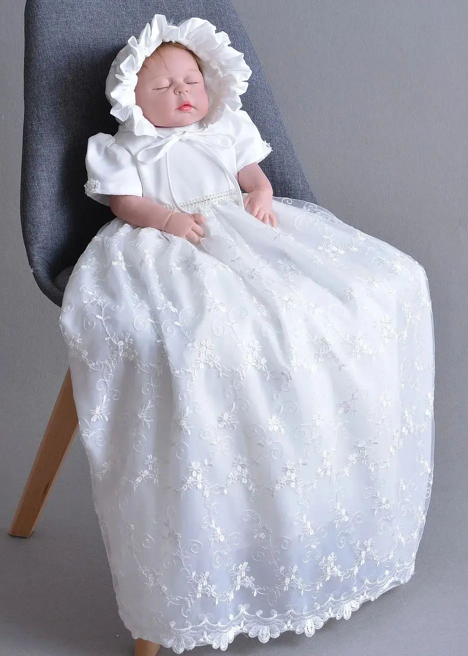 

Long Dresses Elegant Christening Dresses for Girls with Hat 0-24M Birthday Baby Girl Gowns Embroidery