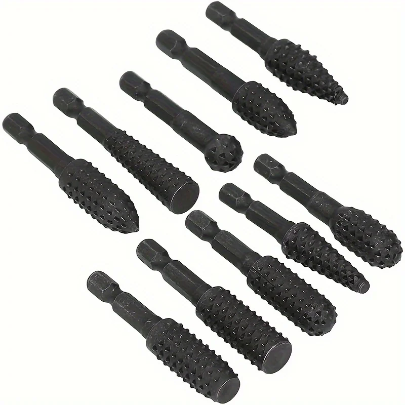 10Pcs Rotary Burr Rasp Set Wood Carving File Rasp Drill Bits 1/4\'\' Hex Shank Rotary Rasp File Set Fit for DIY Woodworking Wood P