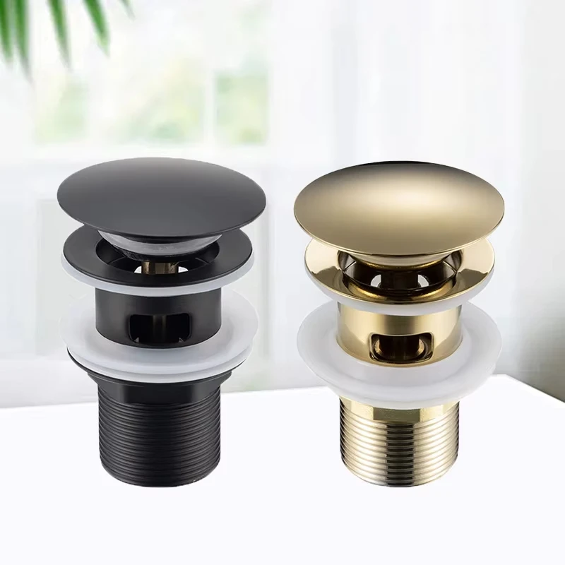 

Pop-Up Sink Drain Assembly with Anti-Clog Strainer Overflow Protection Push Button Operation Wash Basin Drain Core