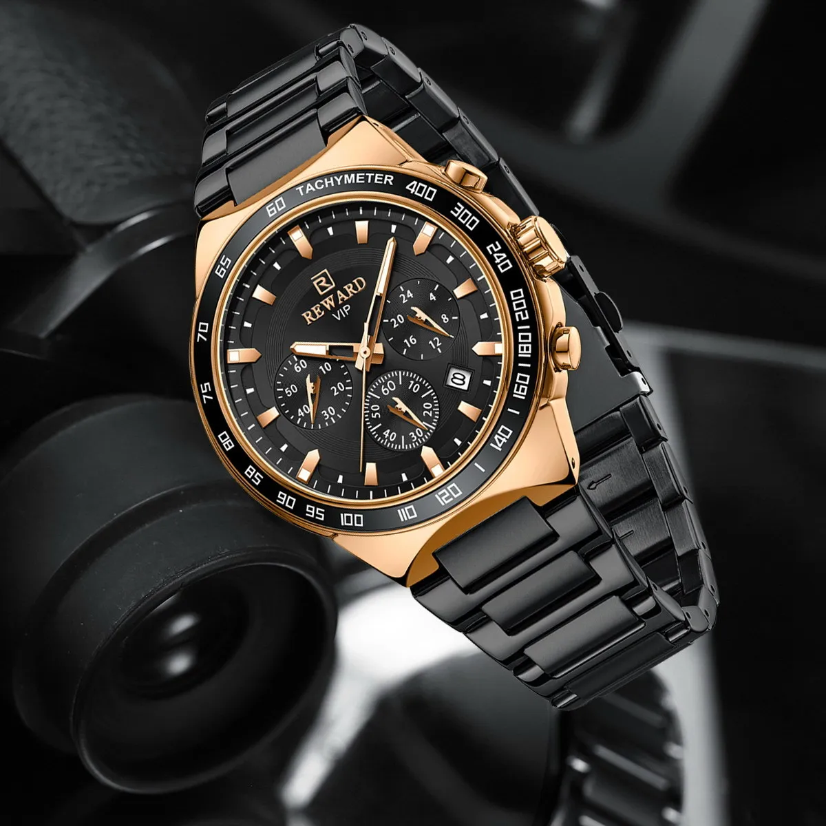 มัลติฟังก์ชั่กีฬาควอตซ์นาฬิกาผู้ชายสายสแตนเลสสามตาและหกมือโครโนกราฟผู้ชายนาฬิกากันน้ํา