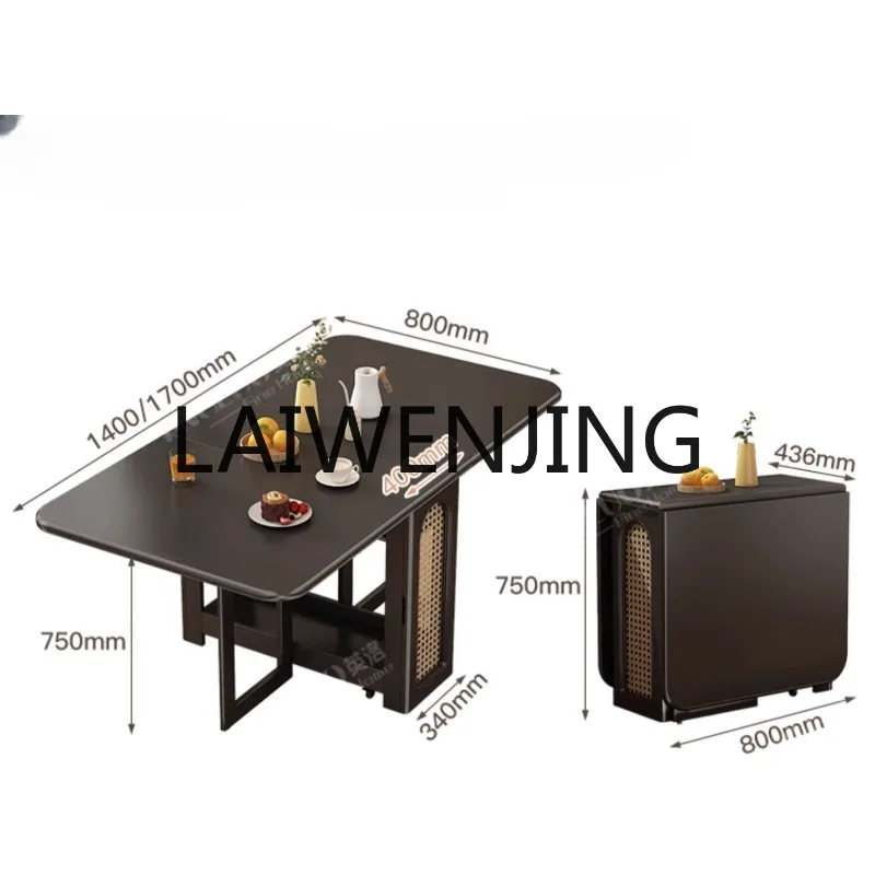 Solid Wood Retractable Folding Meal a Table and Two Chairs Combination Small Apartment Home Stone Plate Dining Table