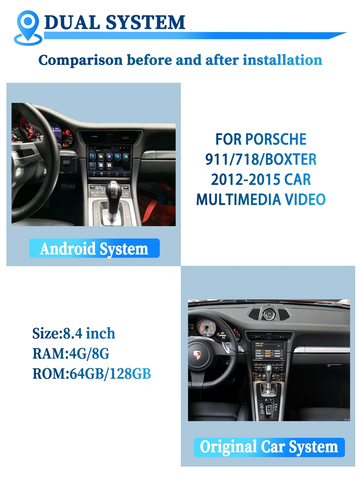 

8,4 "Android 13, автомобильный радиоприемник, GPS-навигация, автомобильный мультимедийный DVD-плеер, автомобильная стереосистема, видео для Porsche BOXSTER 911 2013-2019