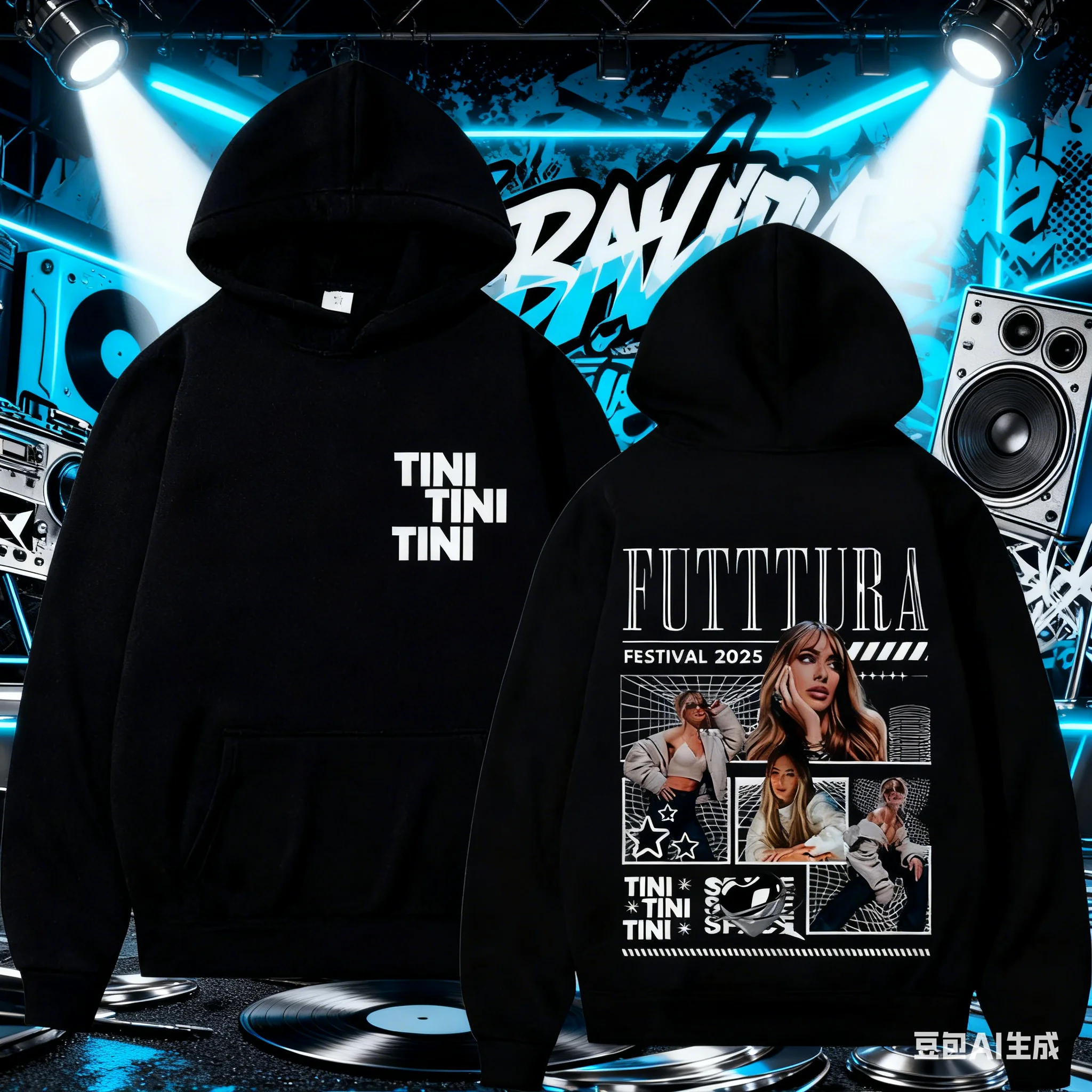 ألبوم جولة المستقبل للمغني TINI STOESSEL: موضة الرجال والنساء 2025-26 خريف/شتاء 100% سترة مطبوعة من القطن الخالص #1