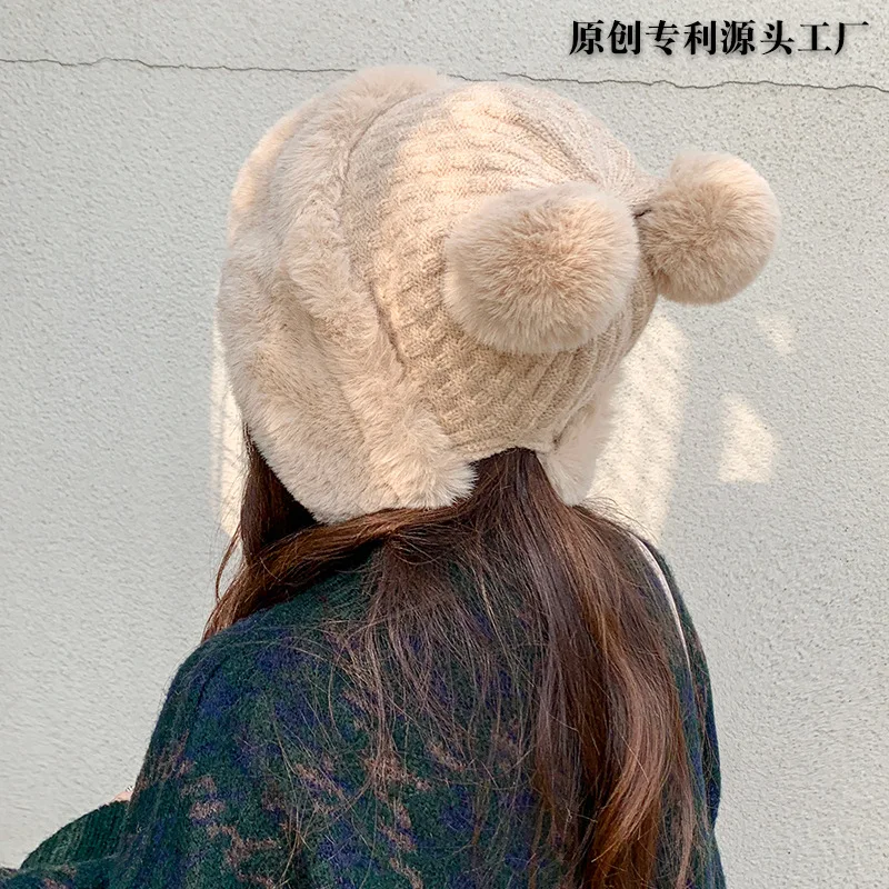 Hats for women in autumn and winter,cute Mickey wool ball pullover hats,warm and plush ear protectors,directly sell