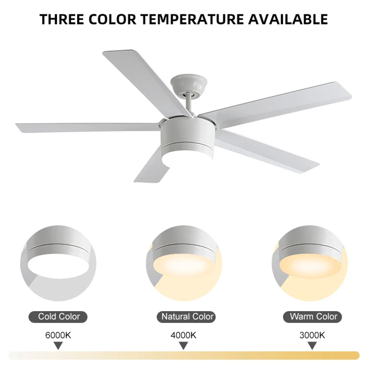 LED Large  Remote Control Fan Lamp Five ABS Blades 5 Speeds Adjustable 52inch Led Electric Ceiling Fans with Light