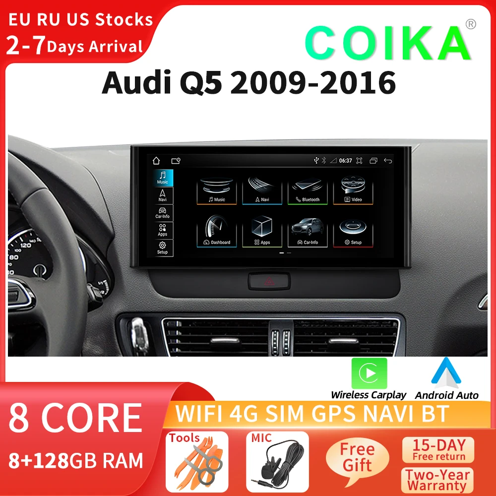 Audi Q5 2006-2016対応　Androidナビ COIKA Android 13 Car Multimedia Radio Player For Audi Q5 2009-2016