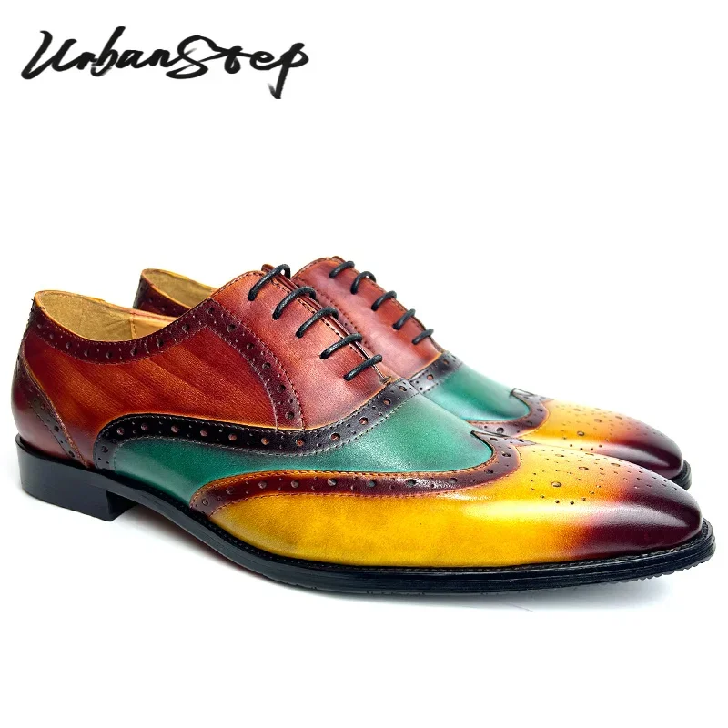 LUXURY DESIGNER MEN OXFORD SHOES MIXED COLORS CASUAL MENS DRESS SHOES LACE UP WEDDING BUSINESS OFFICE LEATHER SHOES MEN