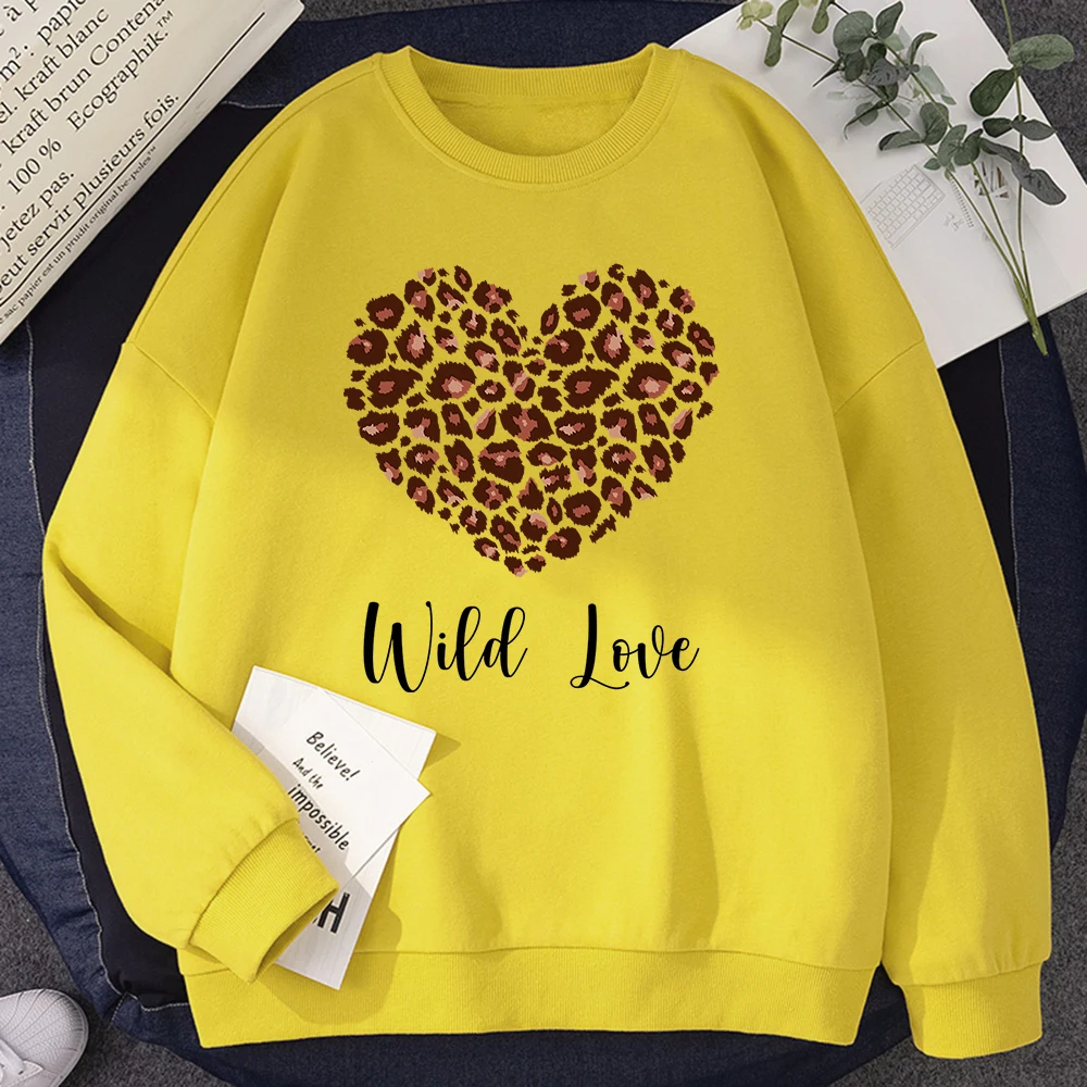 Street Kawaii Women\'S Sweatshirts Look This Is Called Wild Love Printing Hoodies Loose Crewneck Pullovers Warm Fleece Clothes