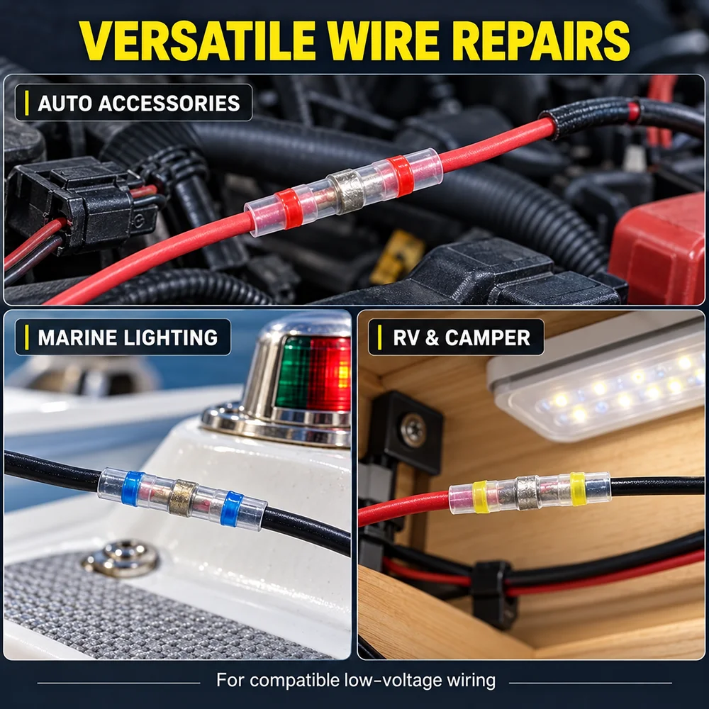 20-100Pcs Waterproof Heat Shrink Solder Wire Connectors Insulated Electrical Terminals Butt Splice Wire Crimp Connectors Tubings