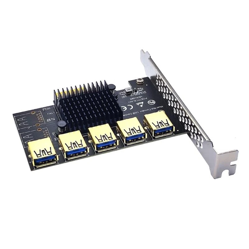 Add On PCI-Express Riser Card PCI-E 1X to 5 External 16X USB3.0 PCI-e Adapter Best Sale