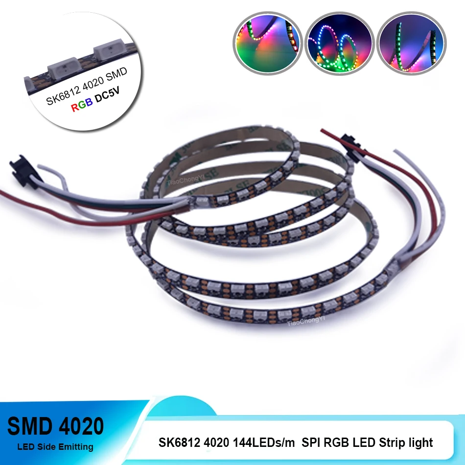 

WS2812B Цифровая светодиодная лента с боковым излучением DC5V SK6812 4020 IC 144 светодиода/м 5 мм RGB Полноцветная светодиодная лента с индивидуальной адресацией IC