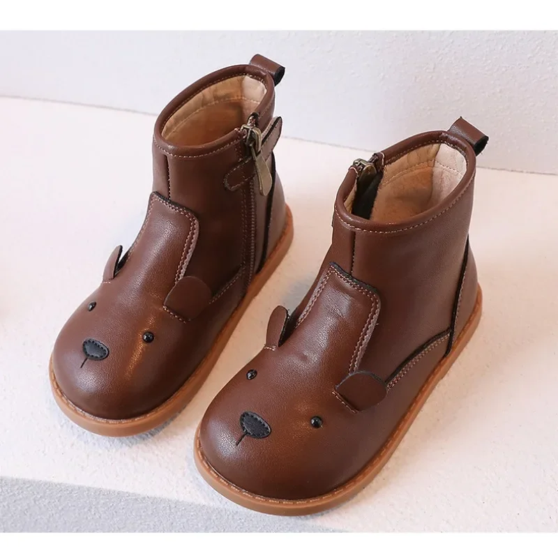 Girls' Boots 2024 Autumn New Collection Cartoon Animal Plush Baby Shoes Genuine Leather Princess Boots Anti Slip and Durable