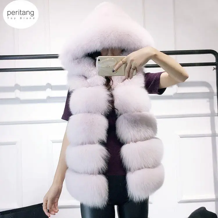 Fox Fur Vest Hood 6 Color High Quality Soft Thick Warm Vest Hoodie Female Black Faux Fox Fur Mink Sleeveless Hooded Coat Women