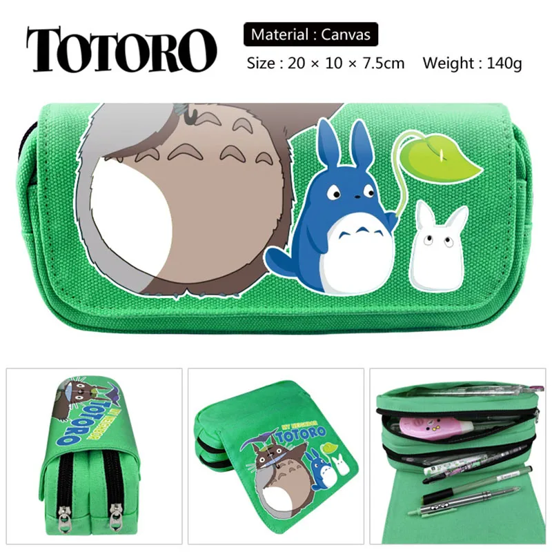 Totoro Kotak Pensil Kartun Lucu Tas Kotak Pena Anime Kawaii Kantong Pensil Ritsleting Perlengkapan Sekolah Penyimpanan Besar Siswa Anak-anak