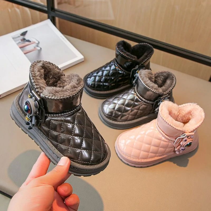 

Children's Winter Snow Boots 2026 Unisex Kids Warm Boots Cartoon Faux Leather Waterproof Non Slip Plush Lined Thick for Outdoor
