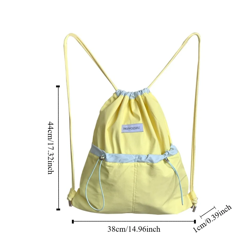 حقائب ظهر برباط على الطراز الكوري، تصميم متخصص بألوان متباينة، حقيبة حمل من النايلون الناعم الخفيف، حقيبة كتف بلون سادة في الهواء الطلق