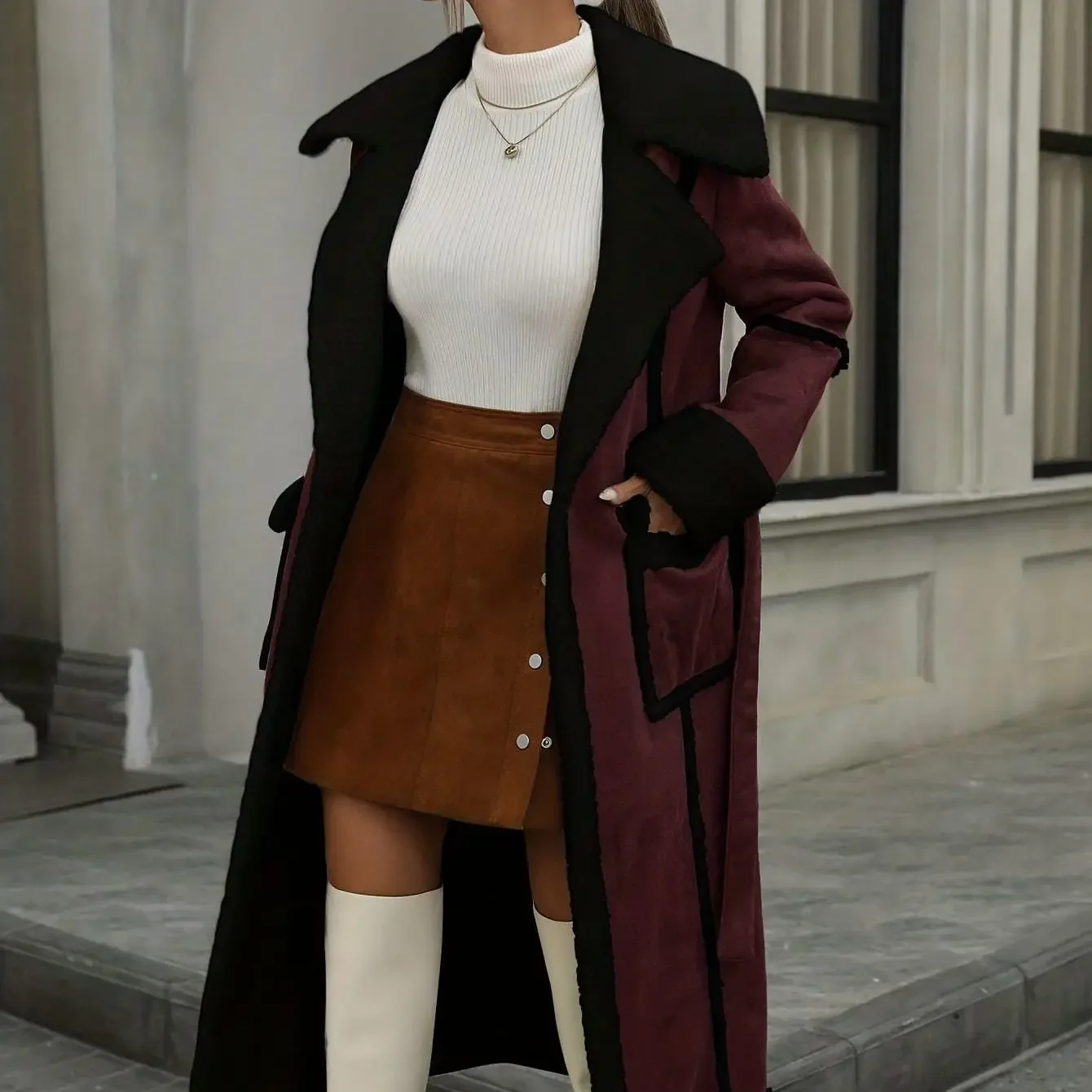 

Winter Women's Cotton Jacket Casual Retro Khaki Color Medium Length and Plush Warm Jacket