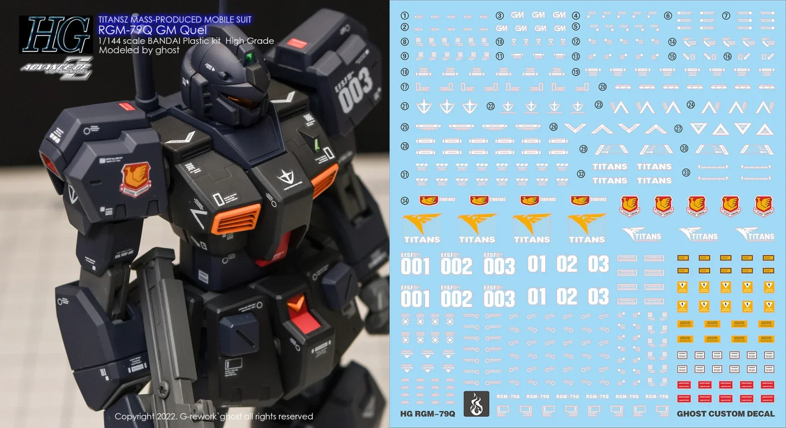 Water Slide Decals for HGUC 1/144 RGM-79Q GM Quel TITANS High Definition Fluorescent Stickers Assembly Model DIY Parts