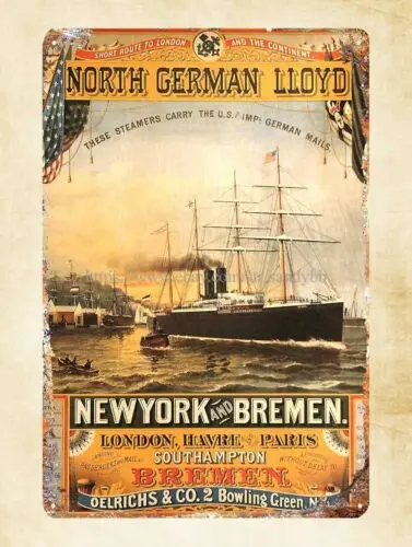 decor 1884 Maritime Poster North German Lloyd New York and Bremen metal tin sign