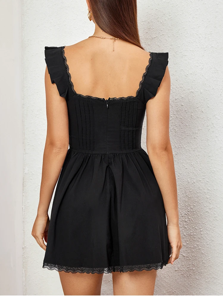 NewAsia Square Neck Backless Lace Mini Corset Dress Back Zipper Ruched Bodycon Fashion Party Short Dresses