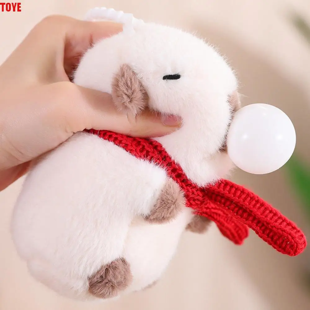 Adorkable Cotton Spit Bubble Capybara Keychain Rubber Relax Squeeze Doll Pendant Scarf Press Plush Toy Key Ring Bag