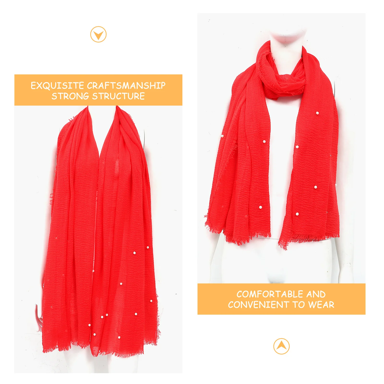 

1pc Pearl Embellished Cotton Scarf Multi-Purpose Headscarf For Women Fashion Shawl Autumn Summer Outdoor Versatile Scarf