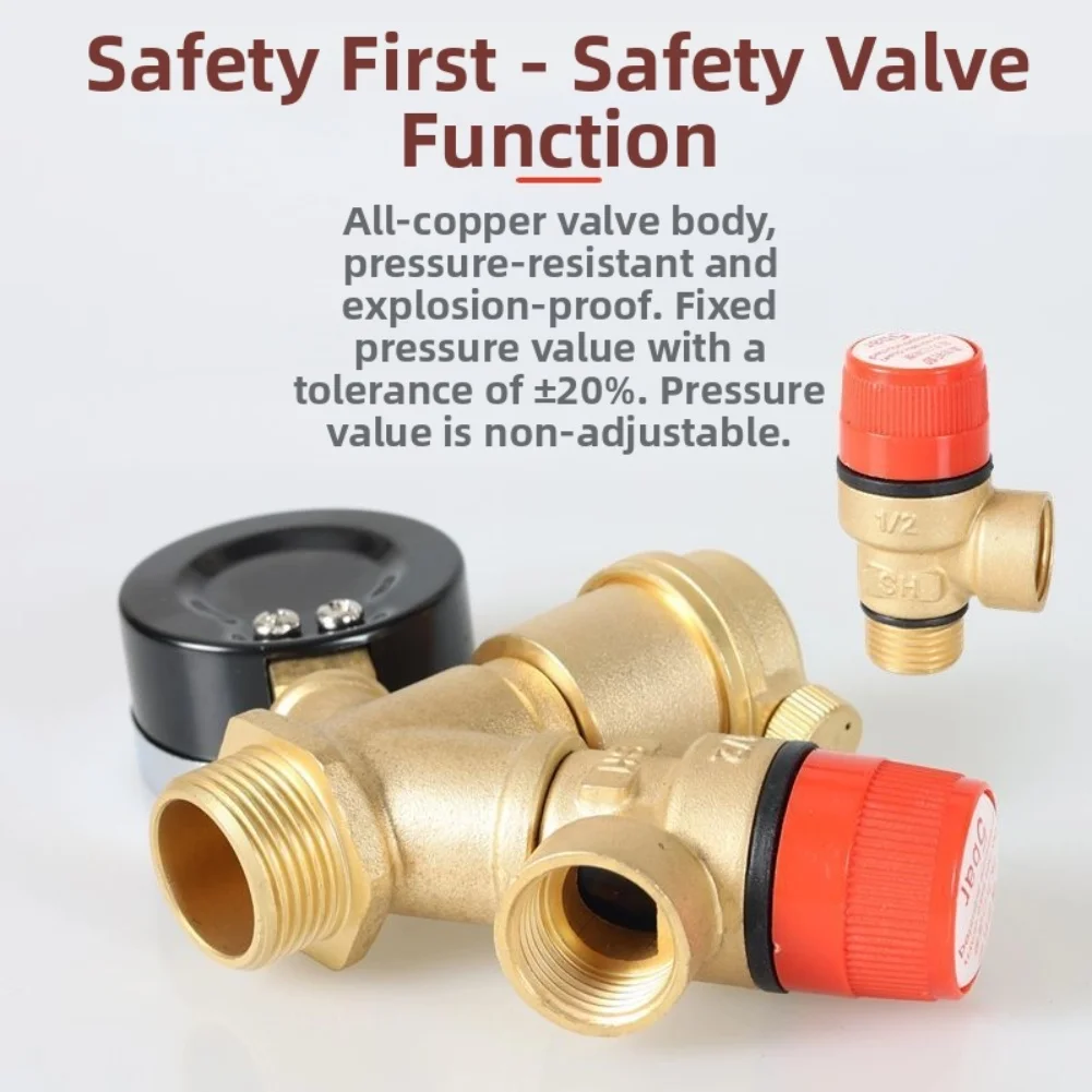 Heating System Safety Group DN 25 Featuring Brass Valve Pressure Gauge and Quick Bleeder for Precise Pressure Monitoring