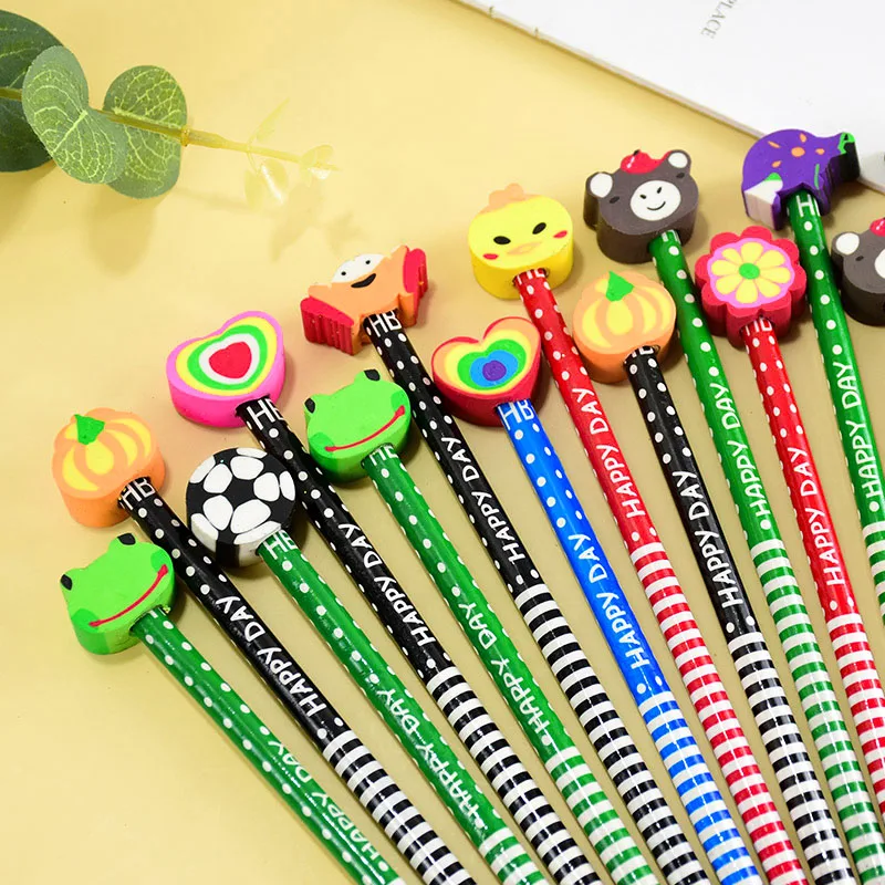 10Pcs Cartoon Pattern Pencil with Eraser Kids Birthday Party Favors School Boy Girl Prize Christmas Gift Wedding Guest Souvenirs