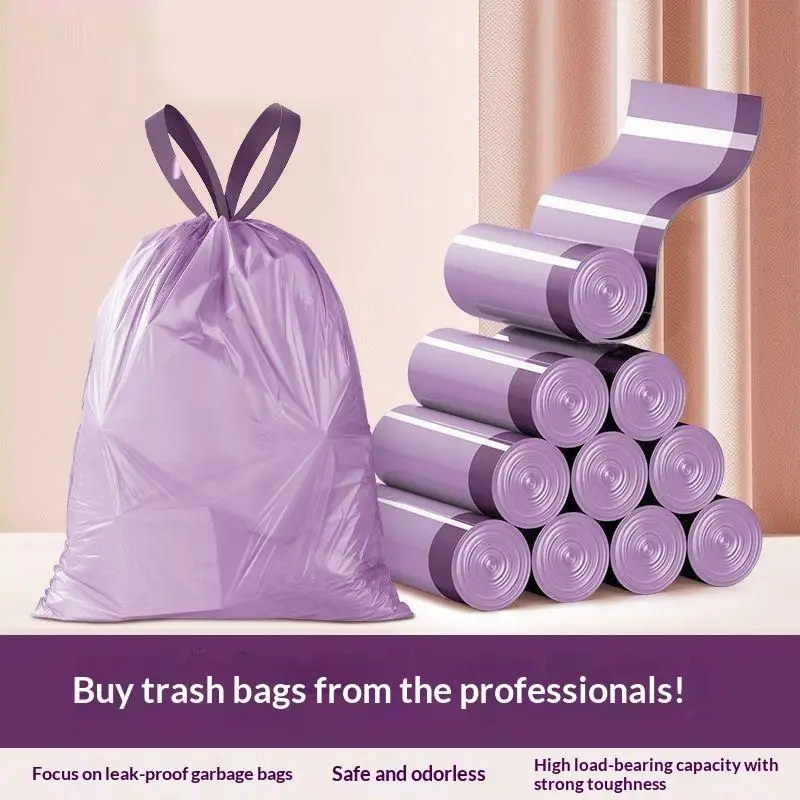 10 Rolls Purple Drawstring Trash Bags Thick Leak Proof Disposable For Kitchen Bathroom Home Trash Cans